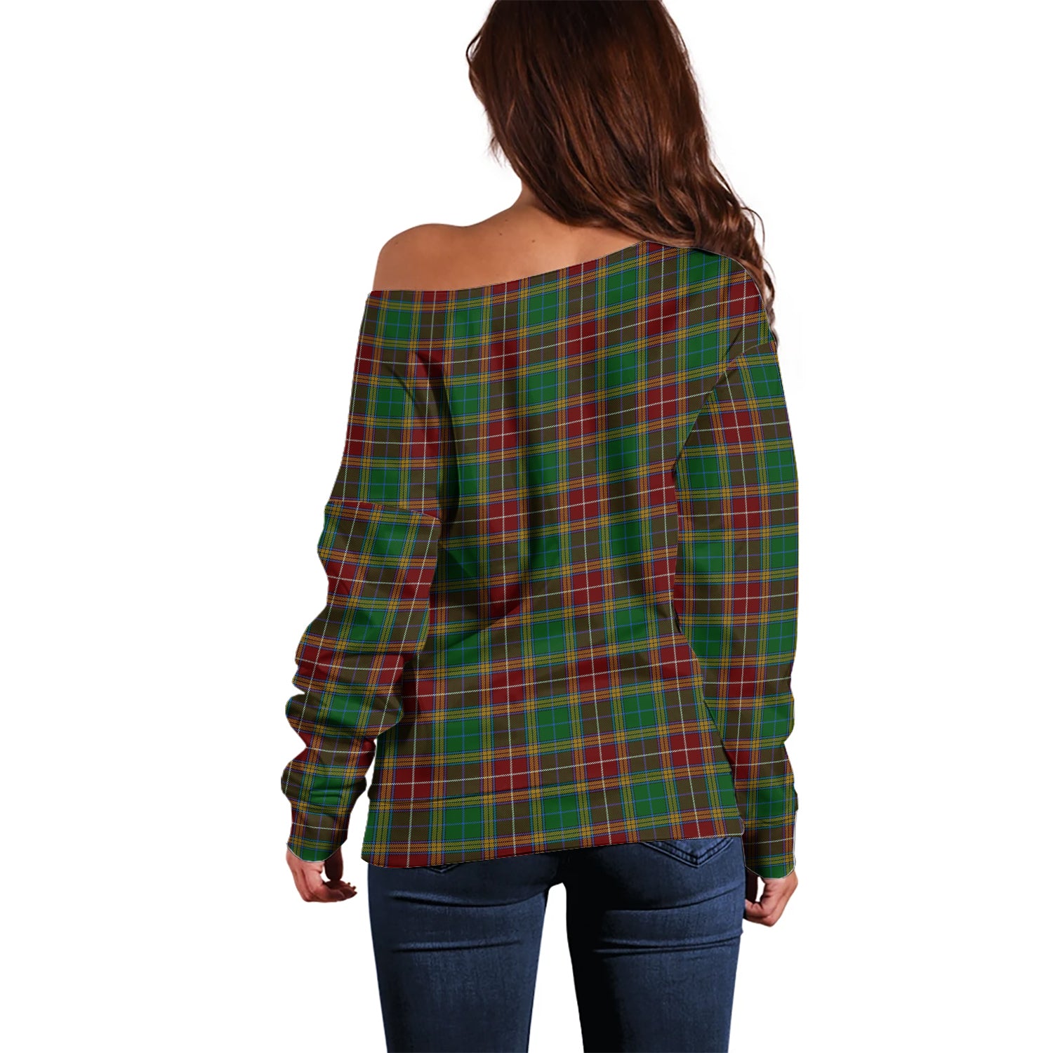 Baxter Tartan Off Shoulder Women Sweater with Family Crest - Tartanvibesclothing