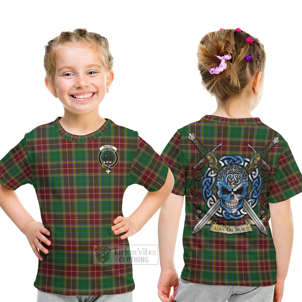 Tartan Vibes Clothing Baxter Tartan Kid T-Shirt with Family Crest Celtic Skull Style