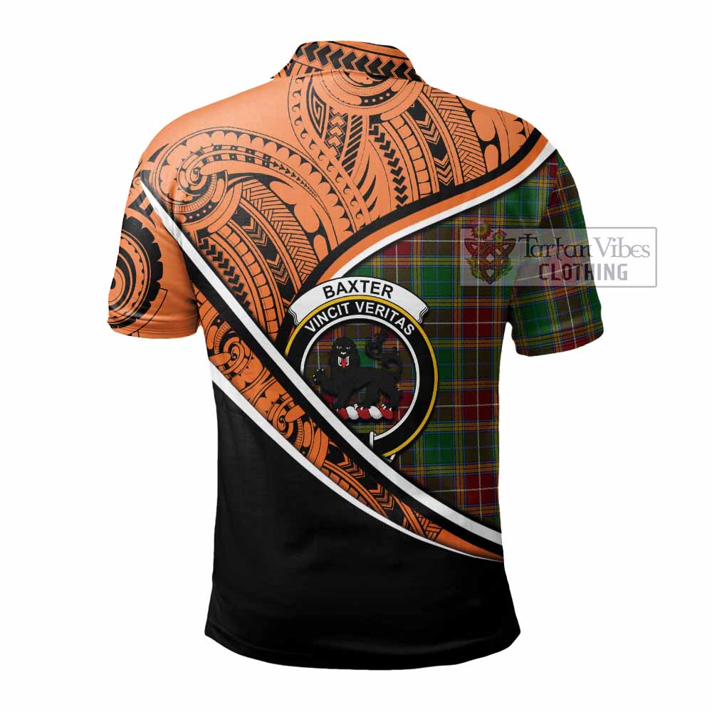 Tartan Vibes Clothing Baxter Crest Tartan Polo Shirt with Maori Tattoo Style - Orange Version