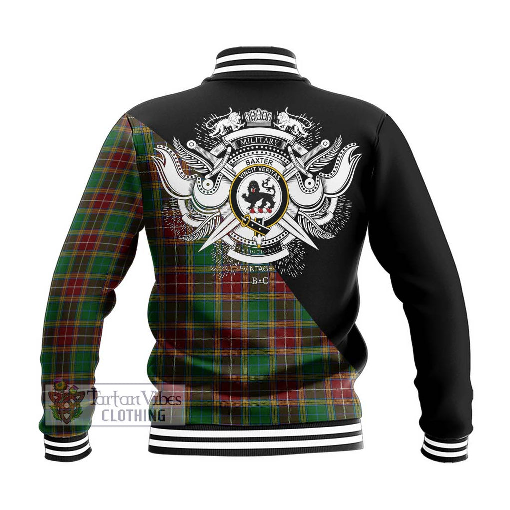 Baxter Tartan Baseball Jacket with Family Crest and Military Logo Style - Tartanvibesclothing Shop