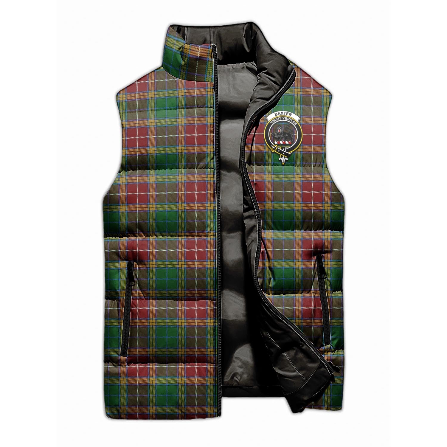 Baxter Tartan Sleeveless Puffer Jacket with Family Crest - Tartanvibesclothing