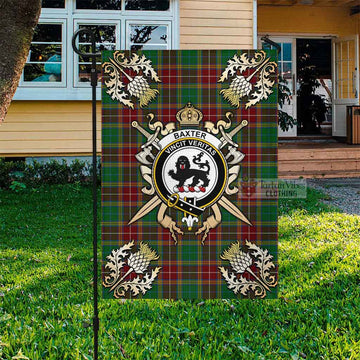 Baxter Tartan Flag with Family Crest and Golden Thistle Crossed Sword Design