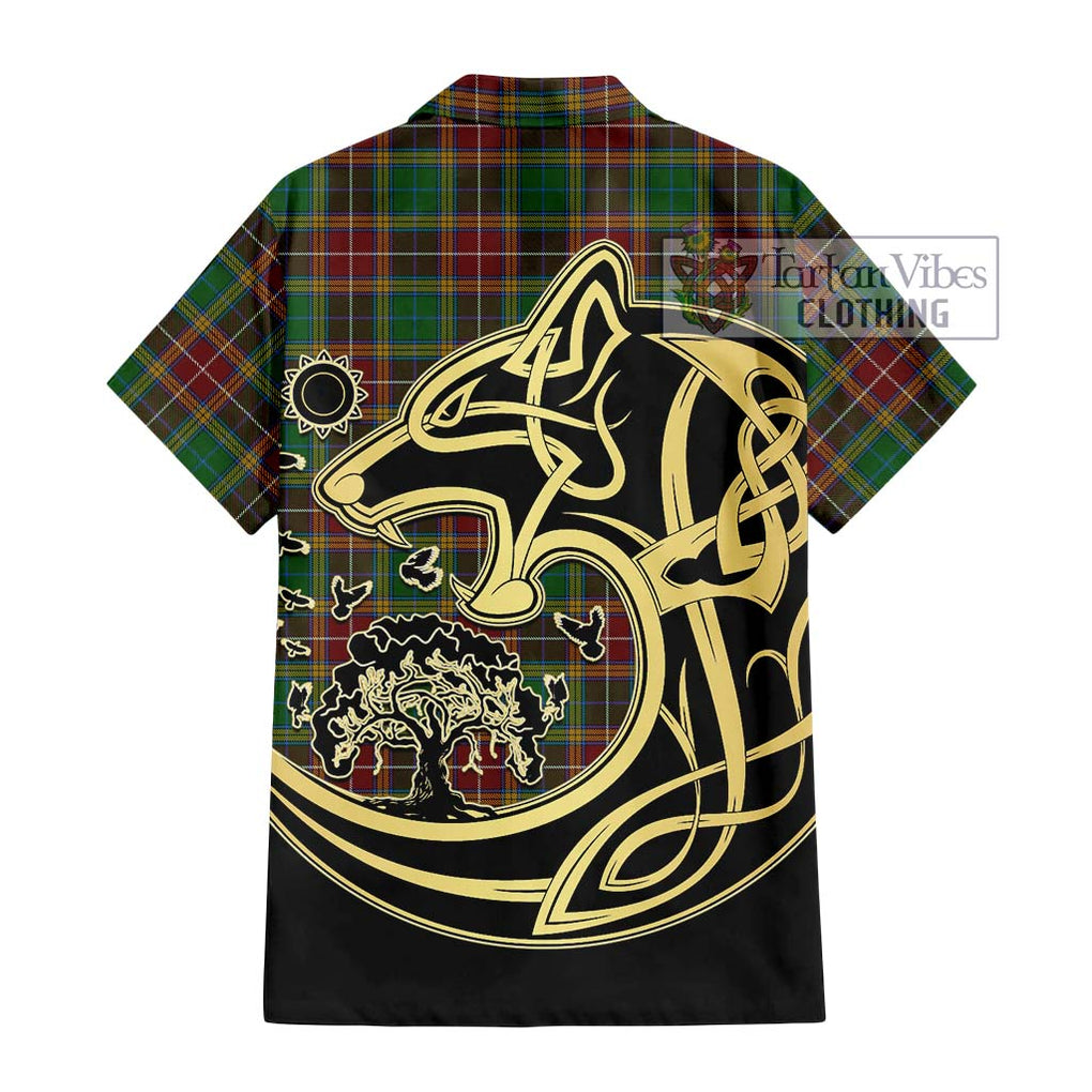 Baxter Tartan Short Sleeve Button Shirt with Family Crest Celtic Wolf Style - Tartan Vibes Clothing