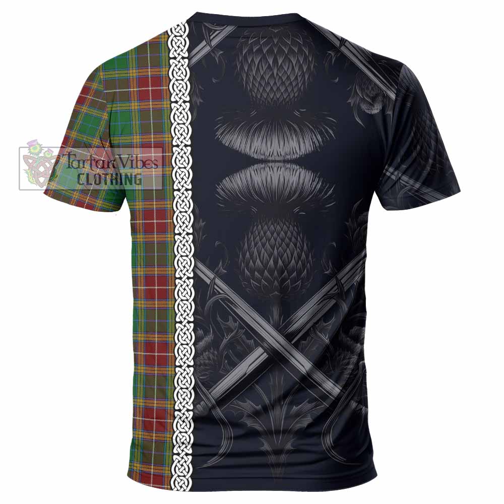 Tartan Vibes Clothing Baxter Tartan T-Shirt with Family Crest Cross Sword Thistle Celtic Vibes