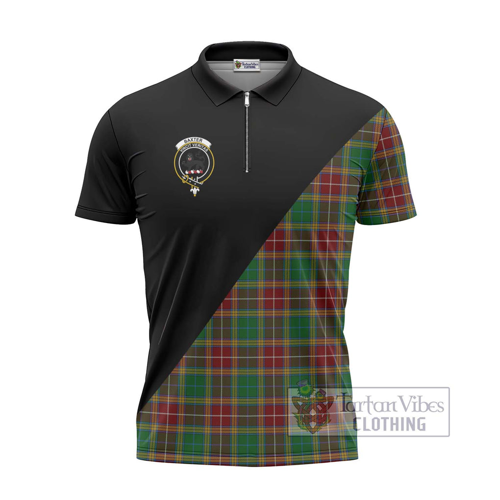 Baxter Tartan Zipper Polo Shirt with Family Crest and Military Logo Style - Tartanvibesclothing Shop