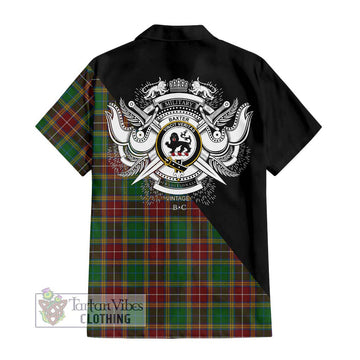 Baxter Tartan Short Sleeve Button Shirt with Family Crest and Military Logo Style