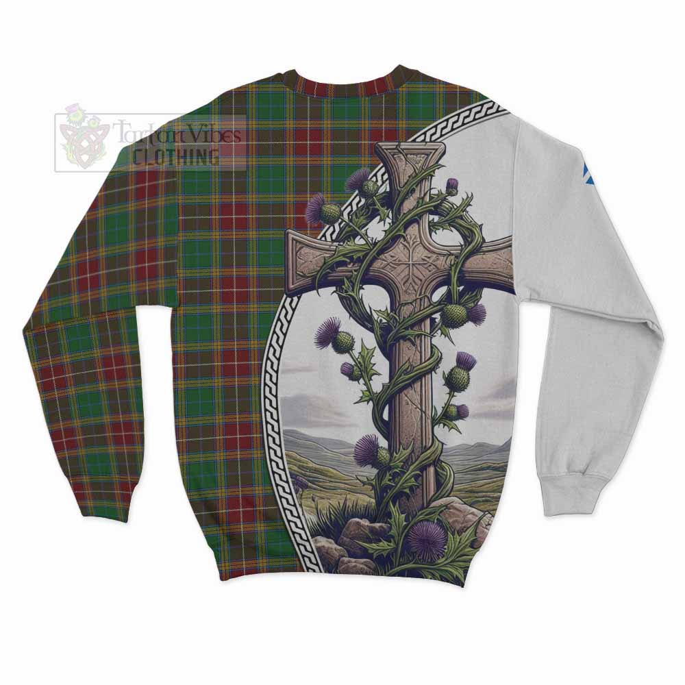 Tartan Vibes Clothing Baxter Tartan Sweatshirt with Family Crest and St. Andrew's Cross Accented by Thistle Vines