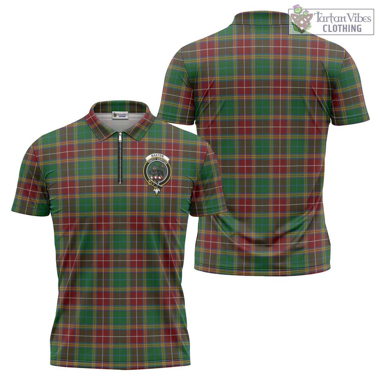 Tartan Vibes Clothing Baxter Tartan Zipper Polo Shirt with Family Crest