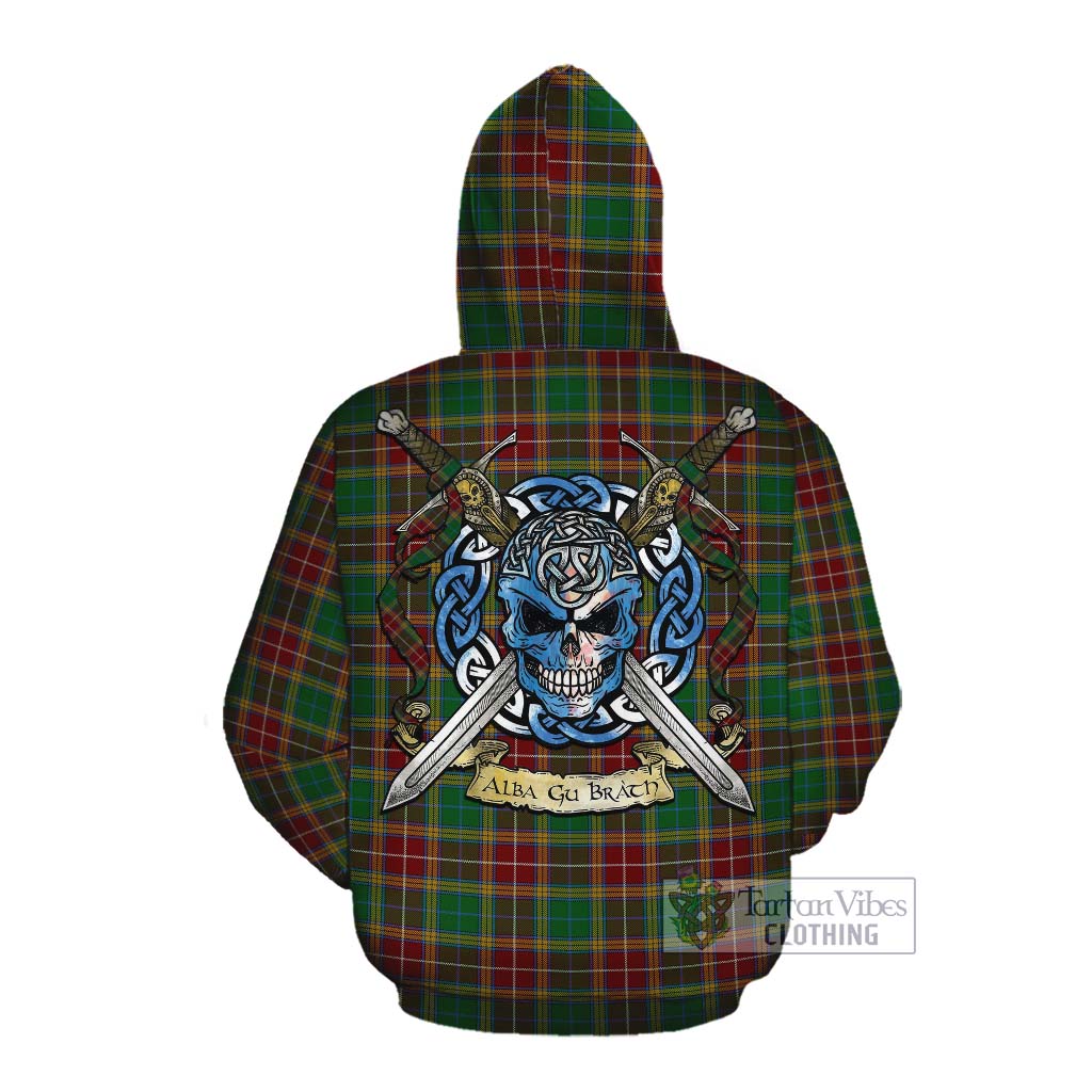 Tartan Vibes Clothing Baxter Tartan Cotton Hoodie with Family Crest Celtic Skull Style