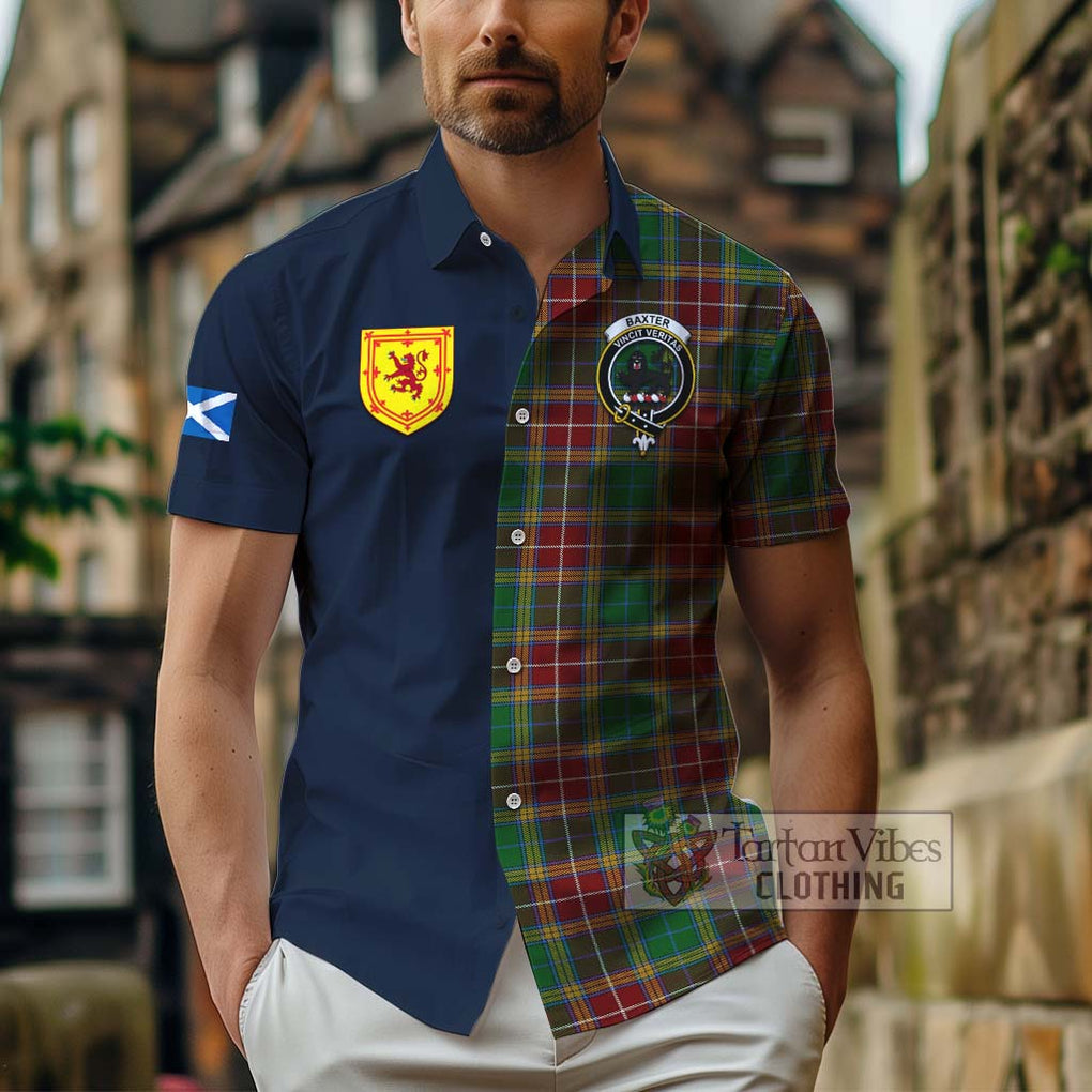 Tartan Vibes Clothing Baxter Tartan Short Sleeve Button Shirt with Scottish Lion Royal Arm Half Style