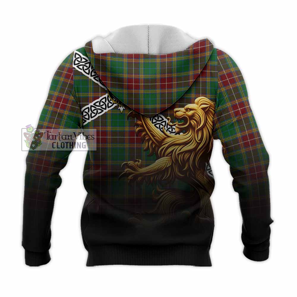 Baxter Crest Tartan Knitted Hoodie with Golden Lion Emblem Celtic Style - Tartan Vibes Clothing