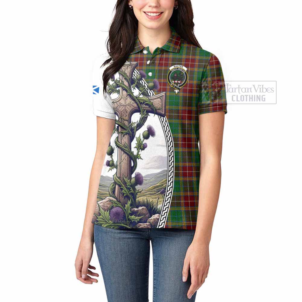 Tartan Vibes Clothing Baxter Tartan Women's Polo Shirt with Family Crest and St. Andrew's Cross Accented by Thistle Vines