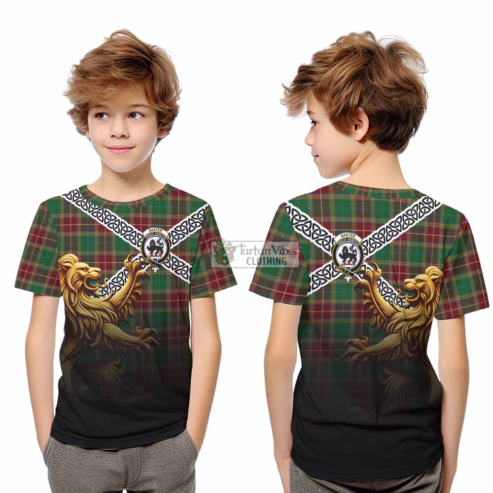 Baxter Crest Tartan Kid T-Shirt with Golden Lion Emblem Celtic Style - Tartan Vibes Clothing