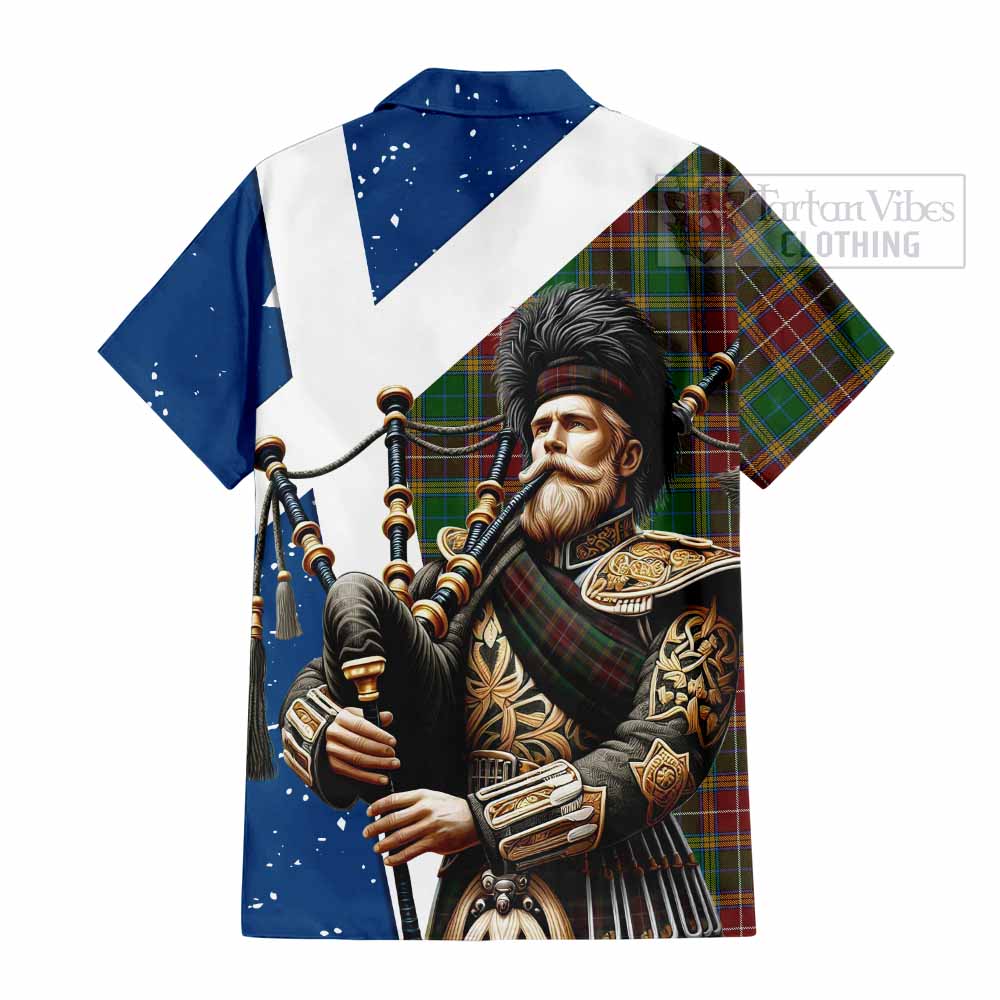 Tartan Vibes Clothing Baxter Tartan Short Sleeve Button Shirt with Family Crest Scottish Bagpiper Vibes