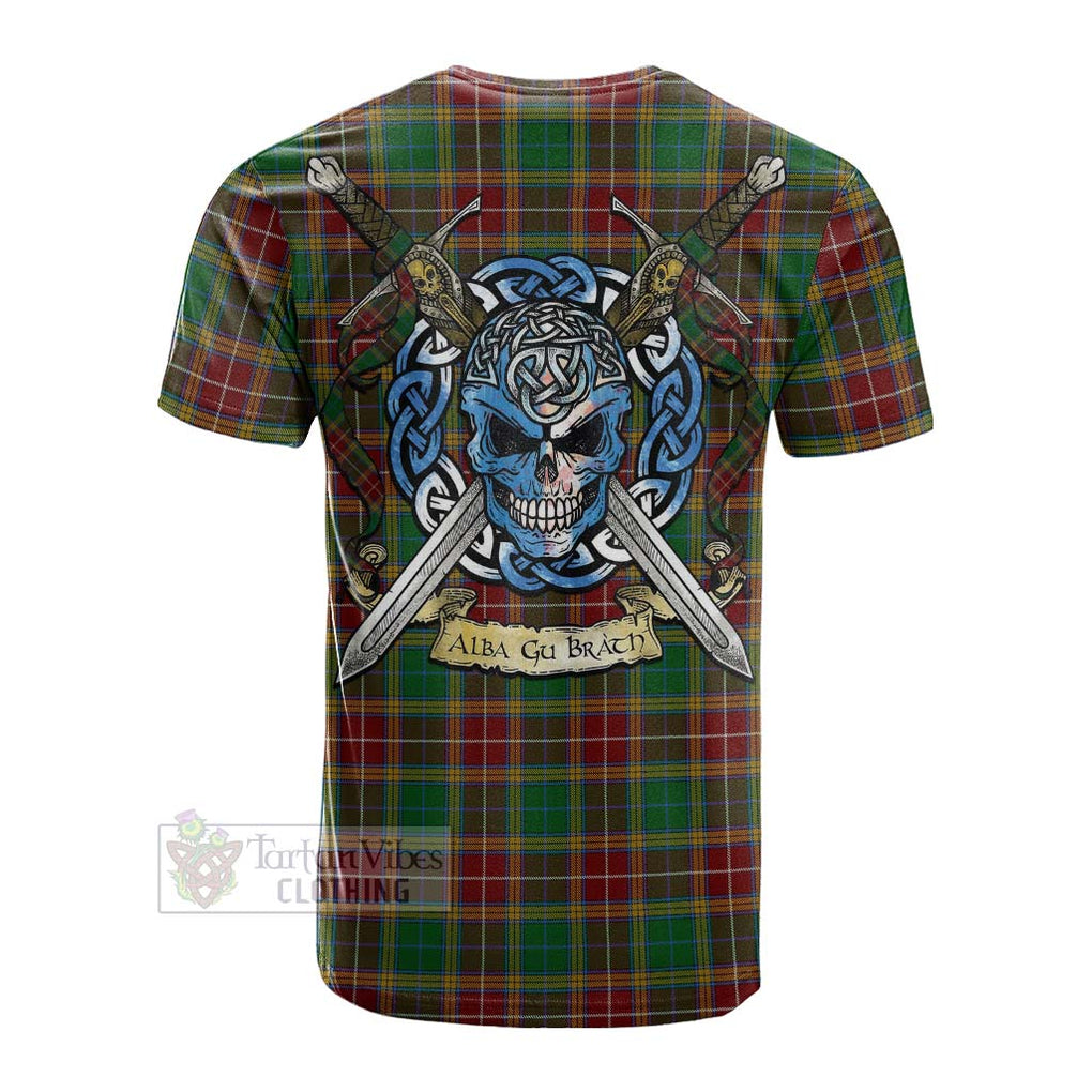 Tartan Vibes Clothing Baxter Tartan Cotton T-shirt with Family Crest Celtic Skull Style