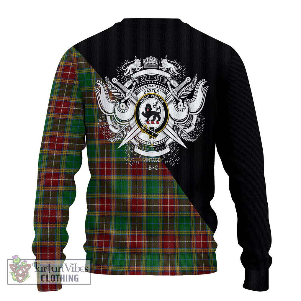 Baxter Tartan Knitted Sweater with Family Crest and Military Logo Style - Tartanvibesclothing Shop