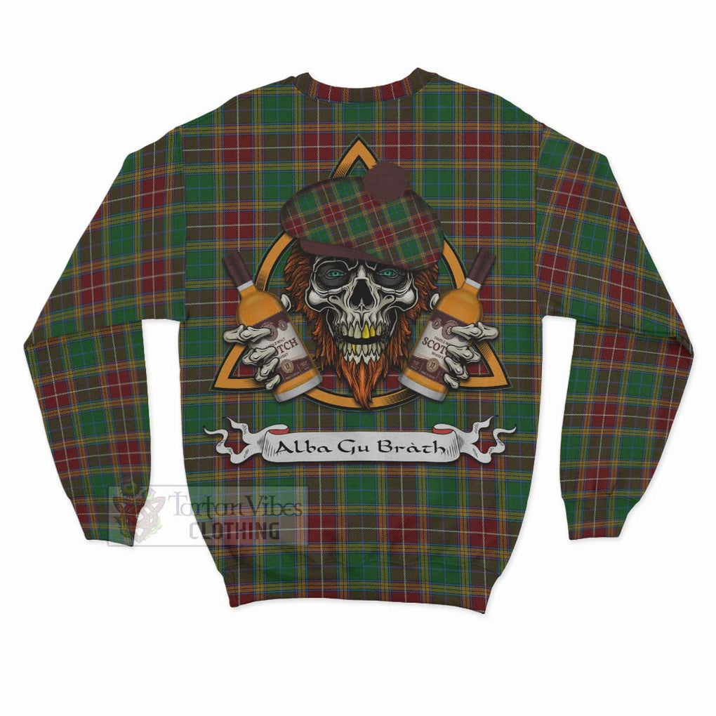 Tartan Vibes Clothing Baxter Tartan Sweatshirt with Family Crest and Bearded Skull Holding Bottles of Whiskey