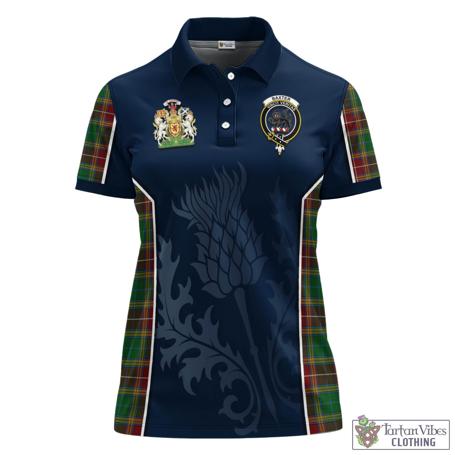 Tartan Vibes Clothing Baxter Tartan Women's Polo Shirt with Family Crest and Scottish Thistle Vibes Sport Style