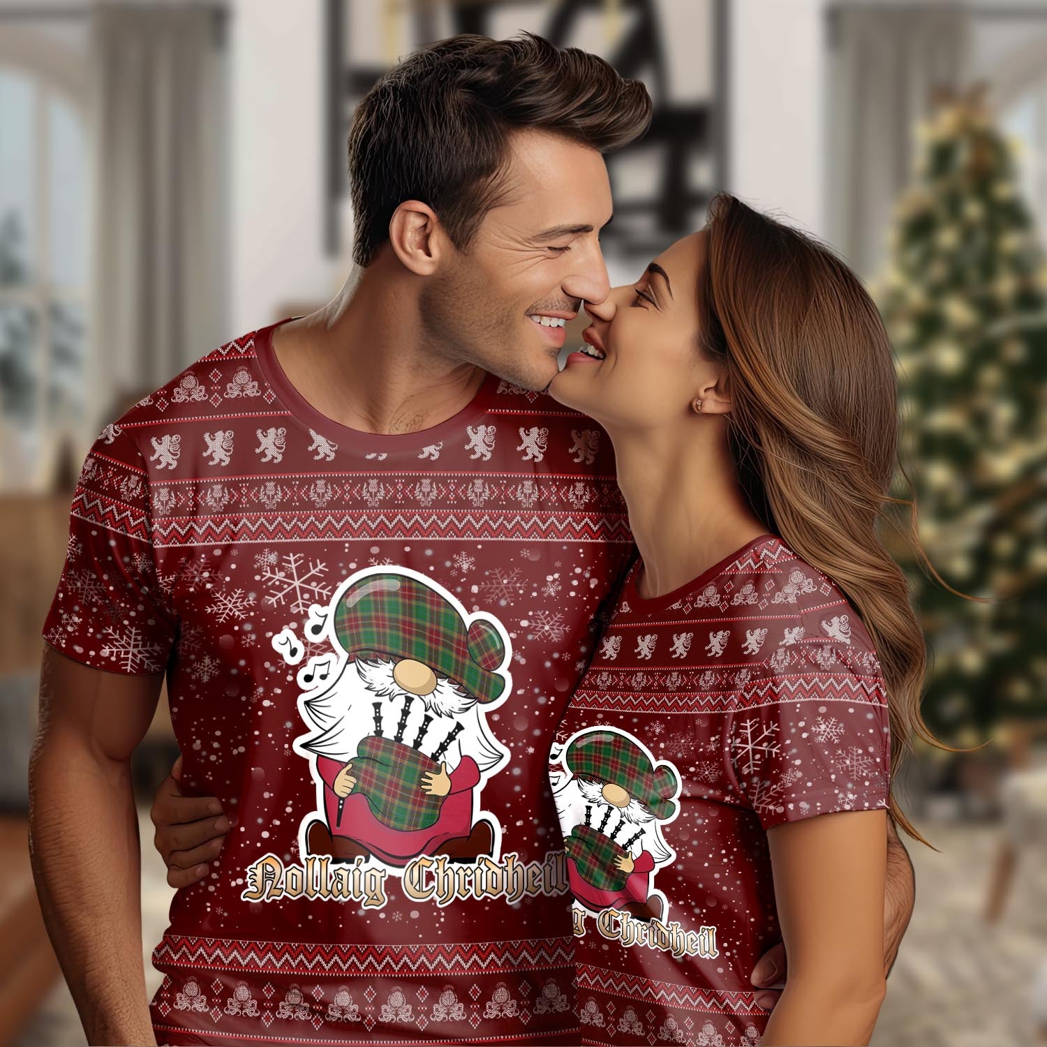 Baxter Clan Christmas Family T-Shirt with Funny Gnome Playing Bagpipes Women's Shirt Red - Tartanvibesclothing