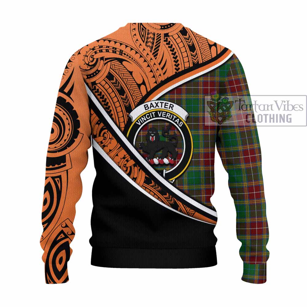 Tartan Vibes Clothing Baxter Crest Tartan Knitted Sweater with Maori Tattoo Style - Orange Version