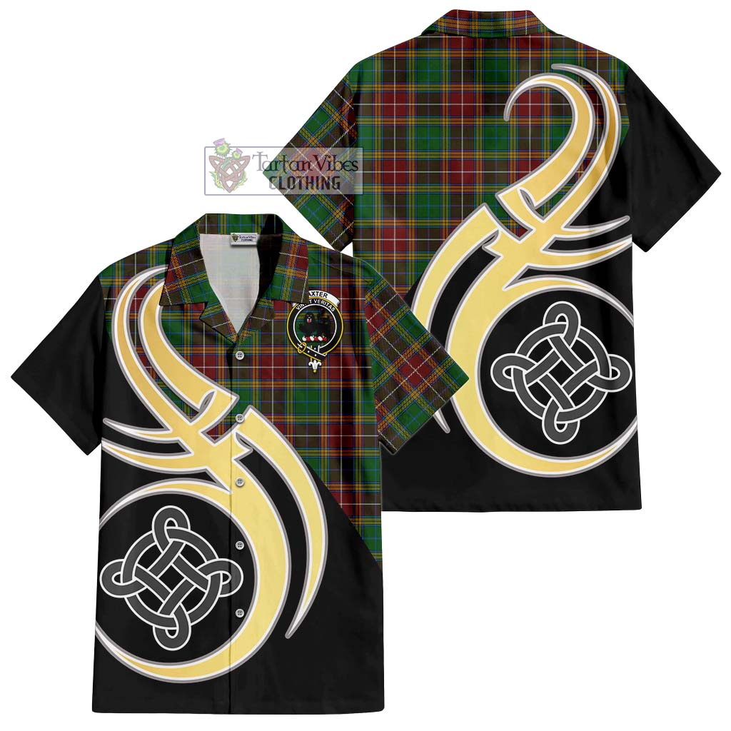 Baxter Tartan Short Sleeve Button Shirt with Family Crest and Celtic Symbol Style - Tartan Vibes Clothing