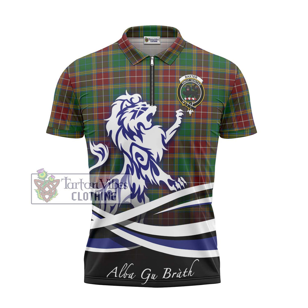 Baxter Tartan Zipper Polo Shirt with Alba Gu Brath Regal Lion Emblem - Tartanvibesclothing Shop