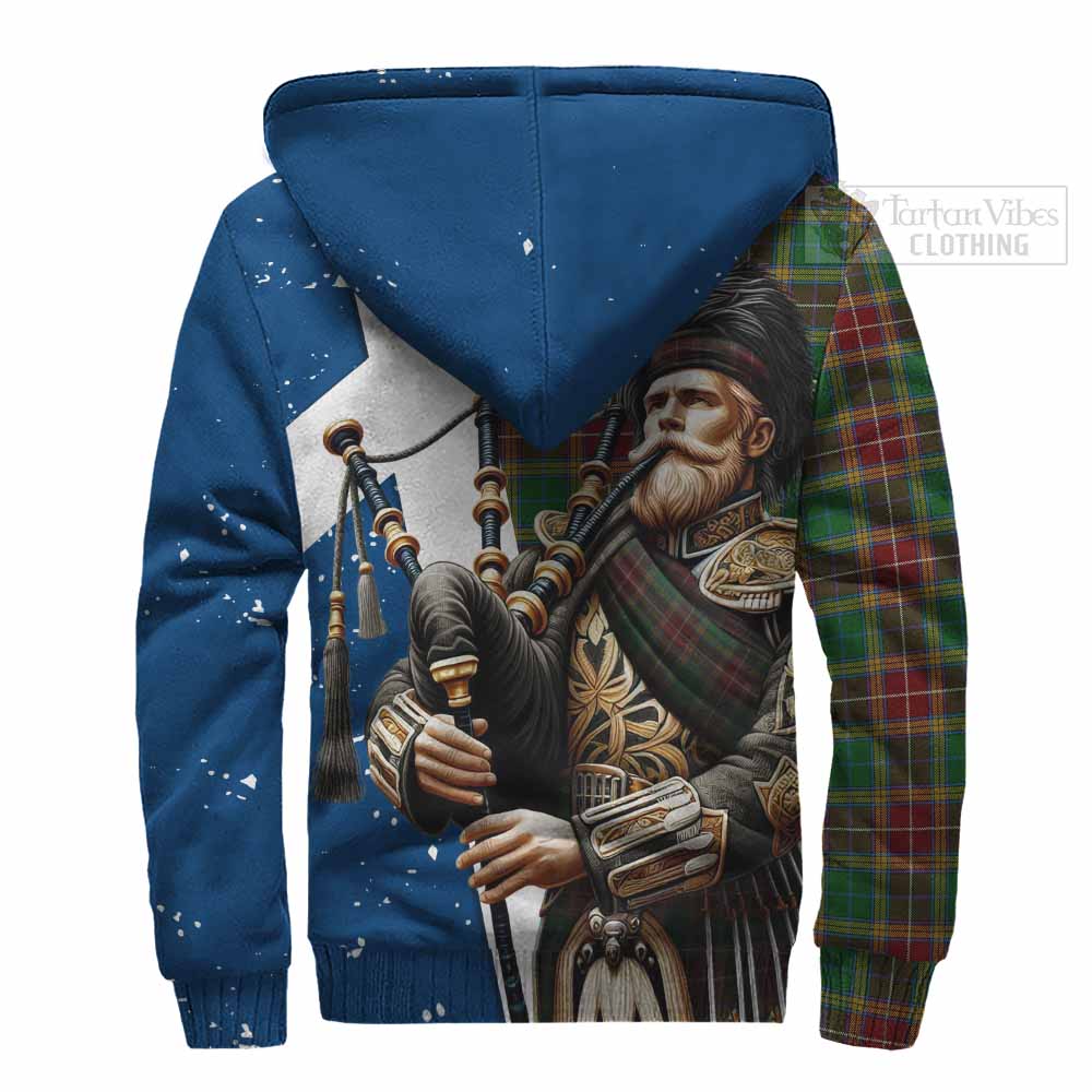 Tartan Vibes Clothing Baxter Tartan Sherpa Hoodie with Family Crest Scottish Bagpiper Vibes