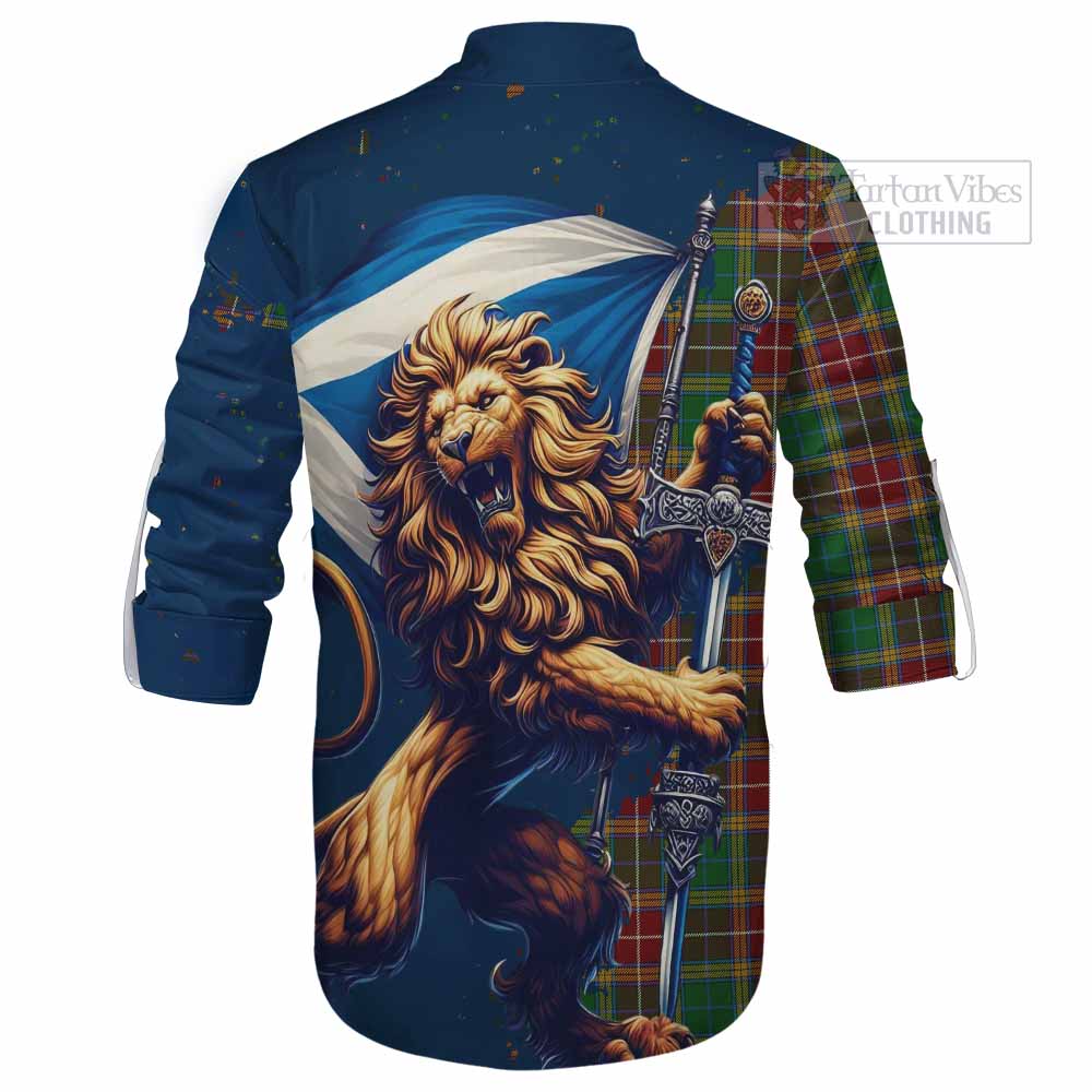 Tartan Vibes Clothing Baxter Tartan Family Crest Ghillie Kilt Shirt with Scottish Majestic Lion