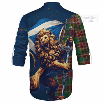 Baxter Tartan Family Crest Ghillie Kilt Shirt with Scottish Majestic Lion