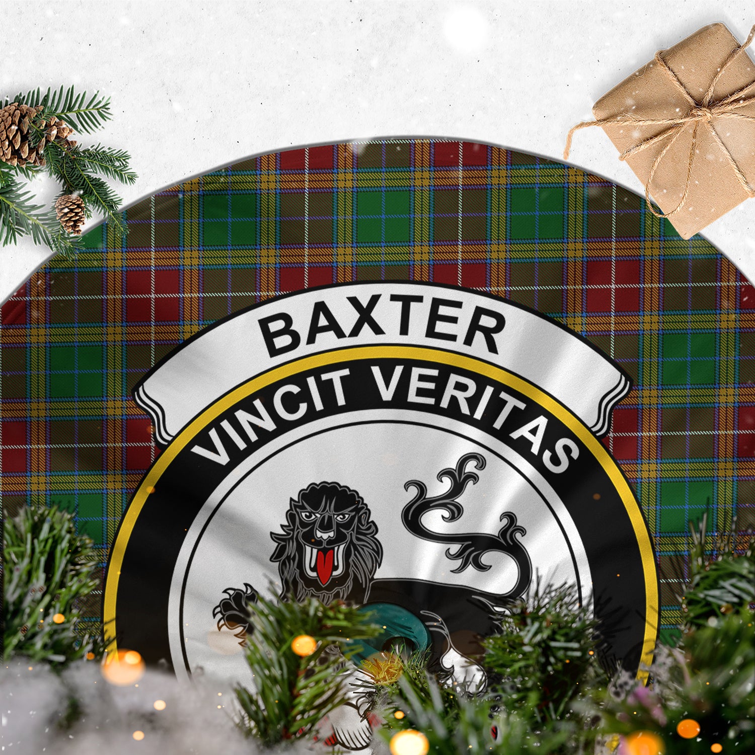 Baxter Tartan Christmas Tree Skirt with Family Crest - Tartanvibesclothing