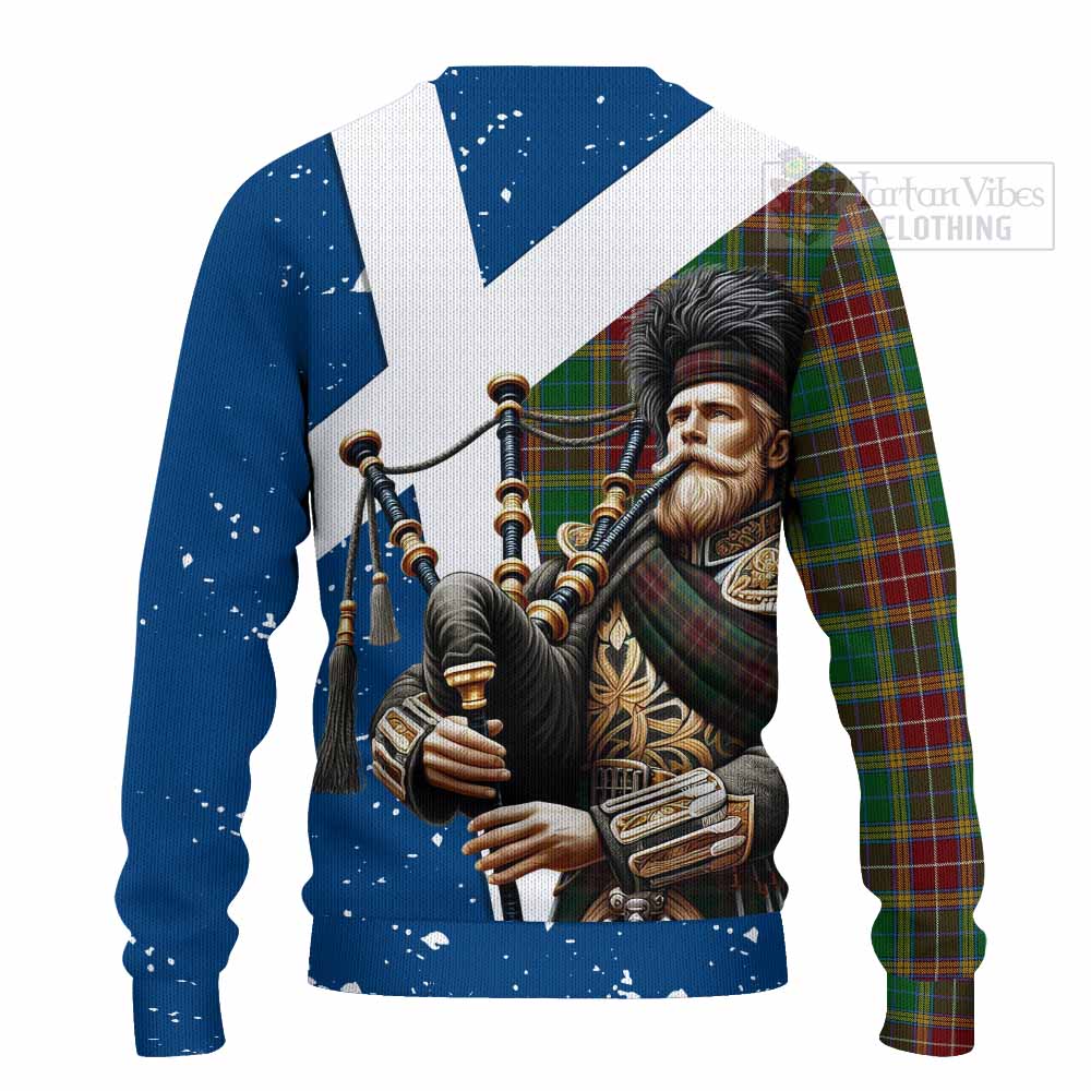 Tartan Vibes Clothing Baxter Tartan Knitted Sweater with Family Crest Scottish Bagpiper Vibes