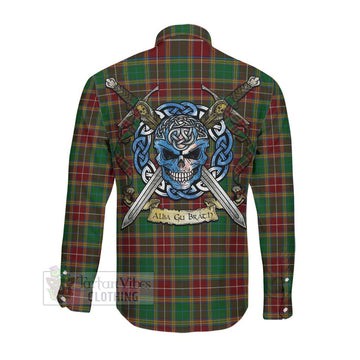 Baxter Tartan Long Sleeve Button Shirt with Family Crest Celtic Skull Style Men's Shirt - Tartan Vibes Clothing