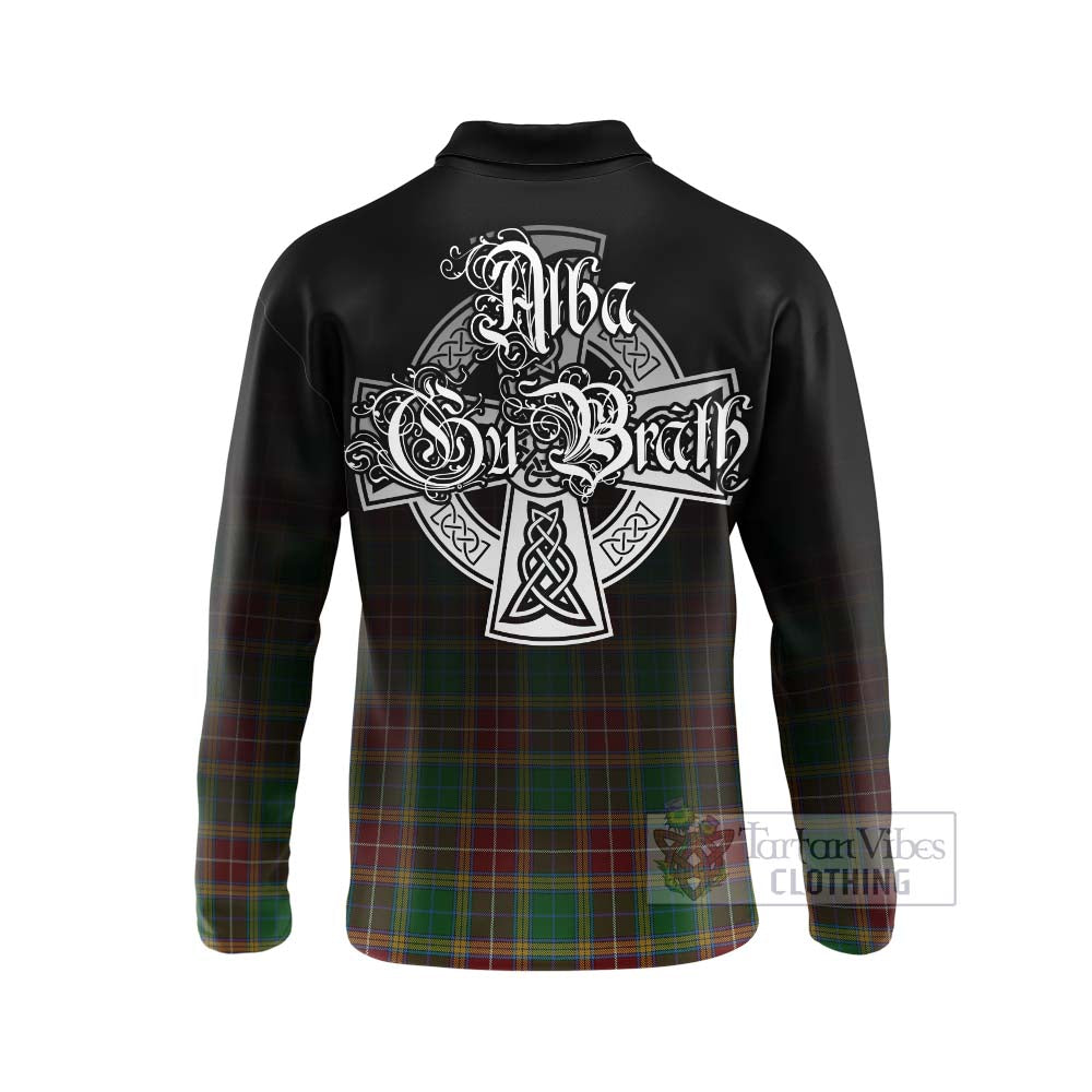 Tartan Vibes Clothing Baxter Tartan Long Sleeve Polo Shirt Featuring Alba Gu Brath Family Crest Celtic Inspired