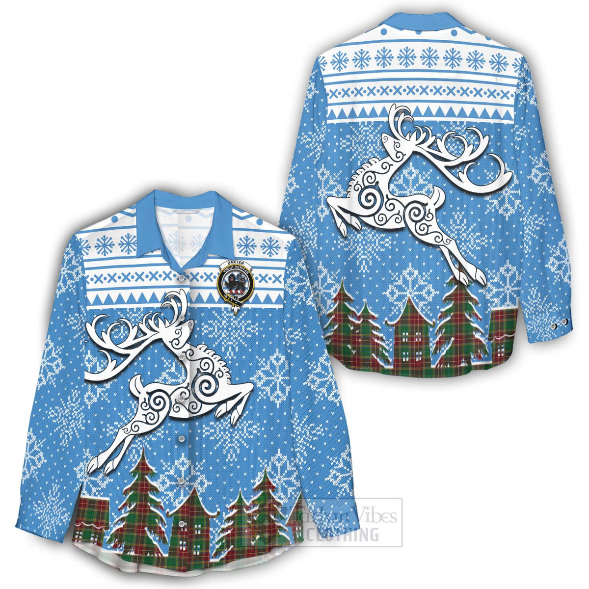 Baxter Clan Christmas Women's Casual Shirt Celtic Reindeer Style - Tartan Vibes Clothing