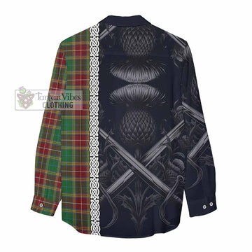 Baxter Tartan Women's Casual Shirt with Family Crest Cross Sword Thistle Celtic Vibes