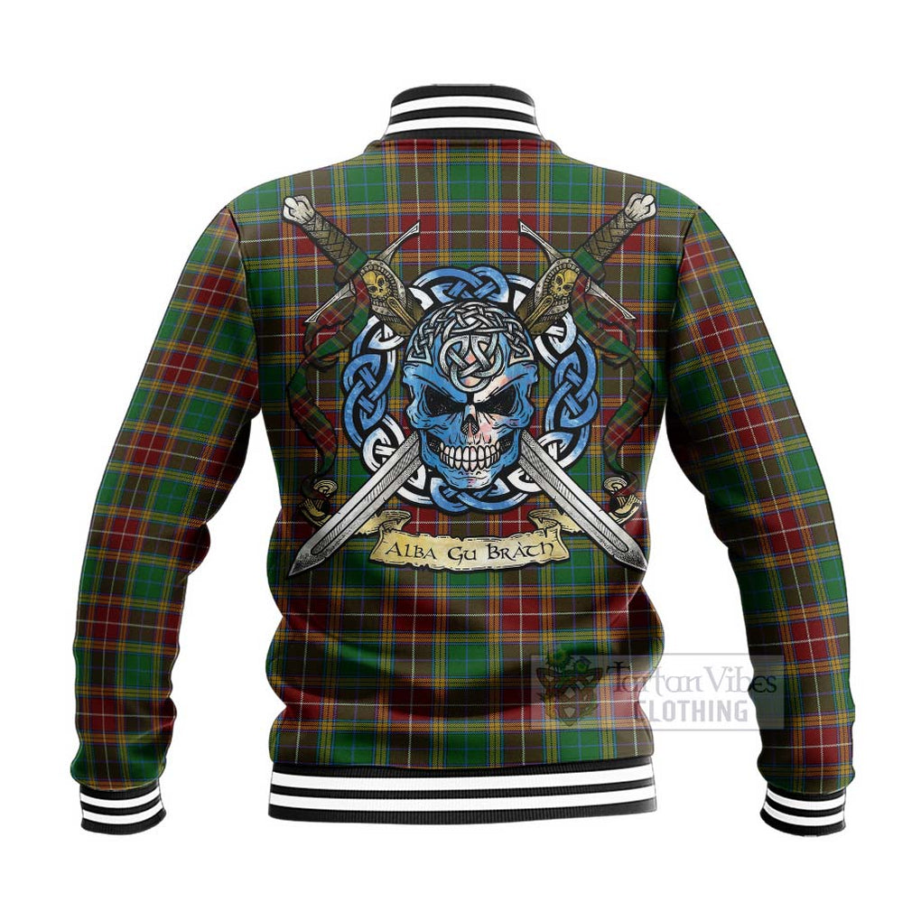 Tartan Vibes Clothing Baxter Tartan Baseball Jacket with Family Crest Celtic Skull Style