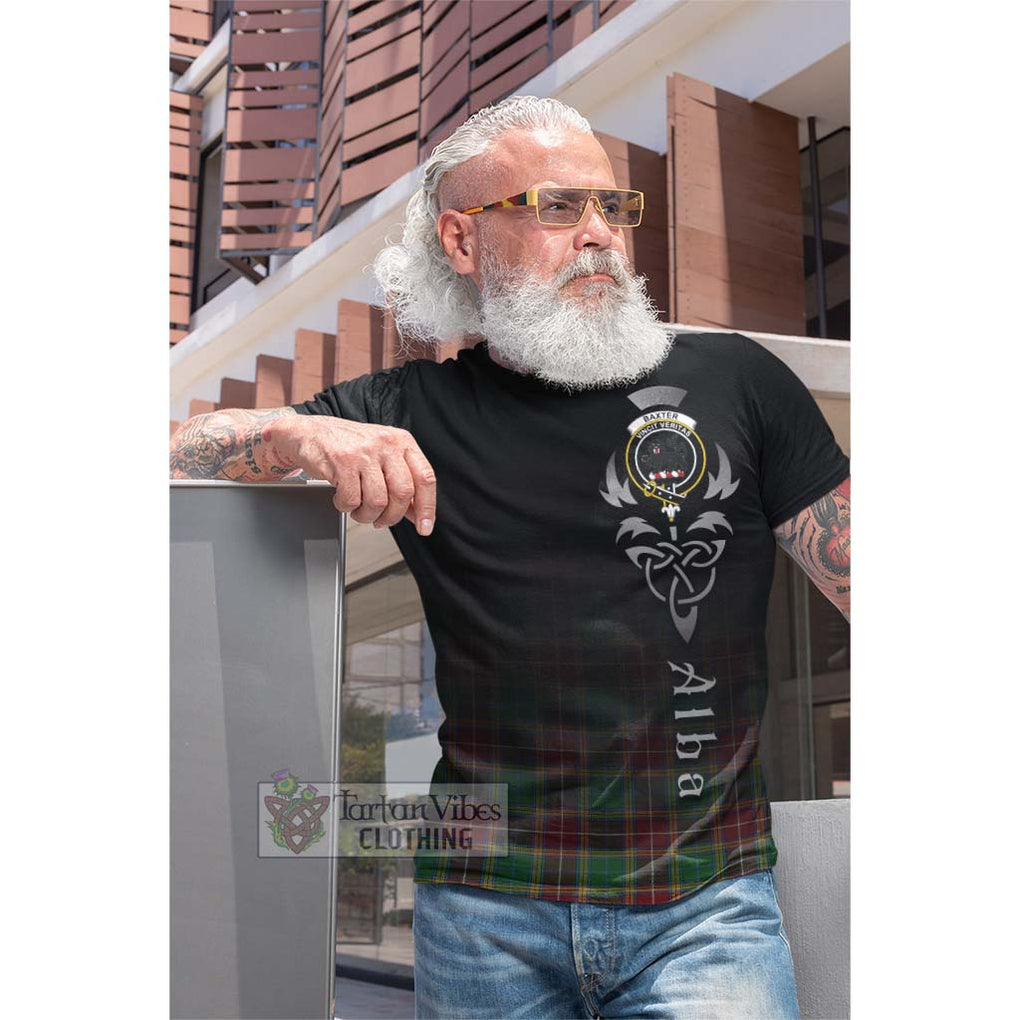 Tartan Vibes Clothing Baxter Tartan Cotton T-shirt Featuring Alba Gu Brath Family Crest Celtic Inspired