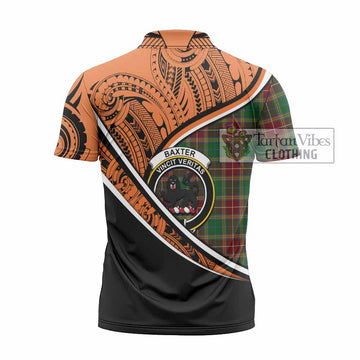 Baxter Crest Tartan Zipper Polo Shirt with Polynesian Vibes Style - Orange Version