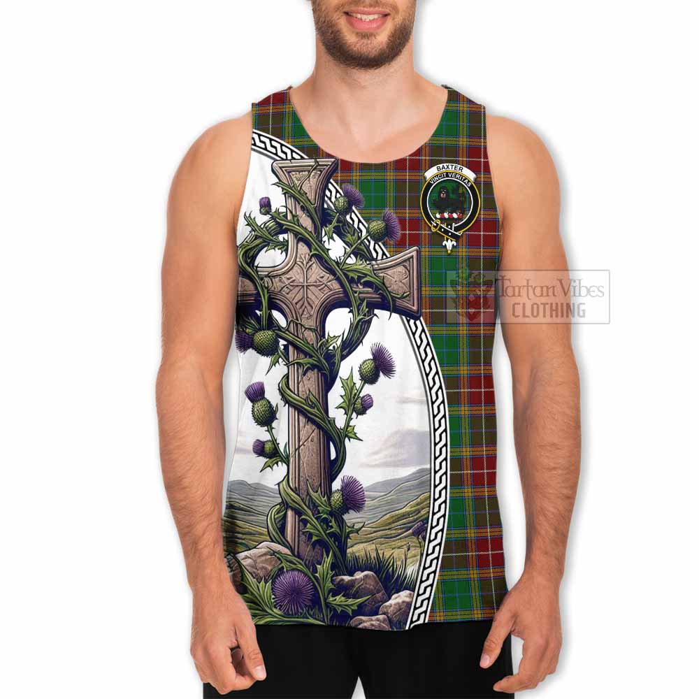 Tartan Vibes Clothing Baxter Tartan Men's Tank Top with Family Crest and St. Andrew's Cross Accented by Thistle Vines