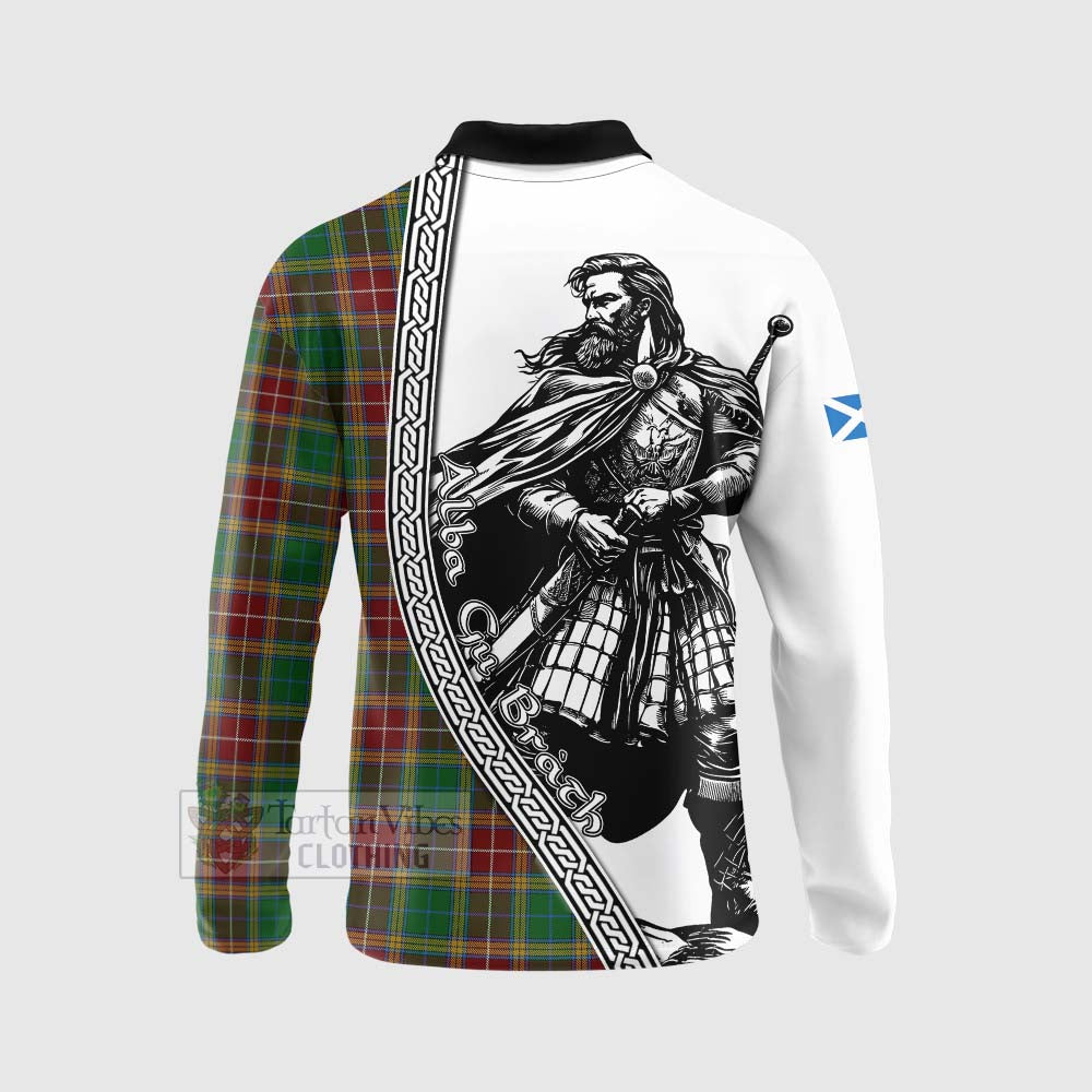 Tartan Vibes Clothing Baxter Tartan Clan Crest Long Sleeve Polo Shirt with Highlander Warrior Celtic Style