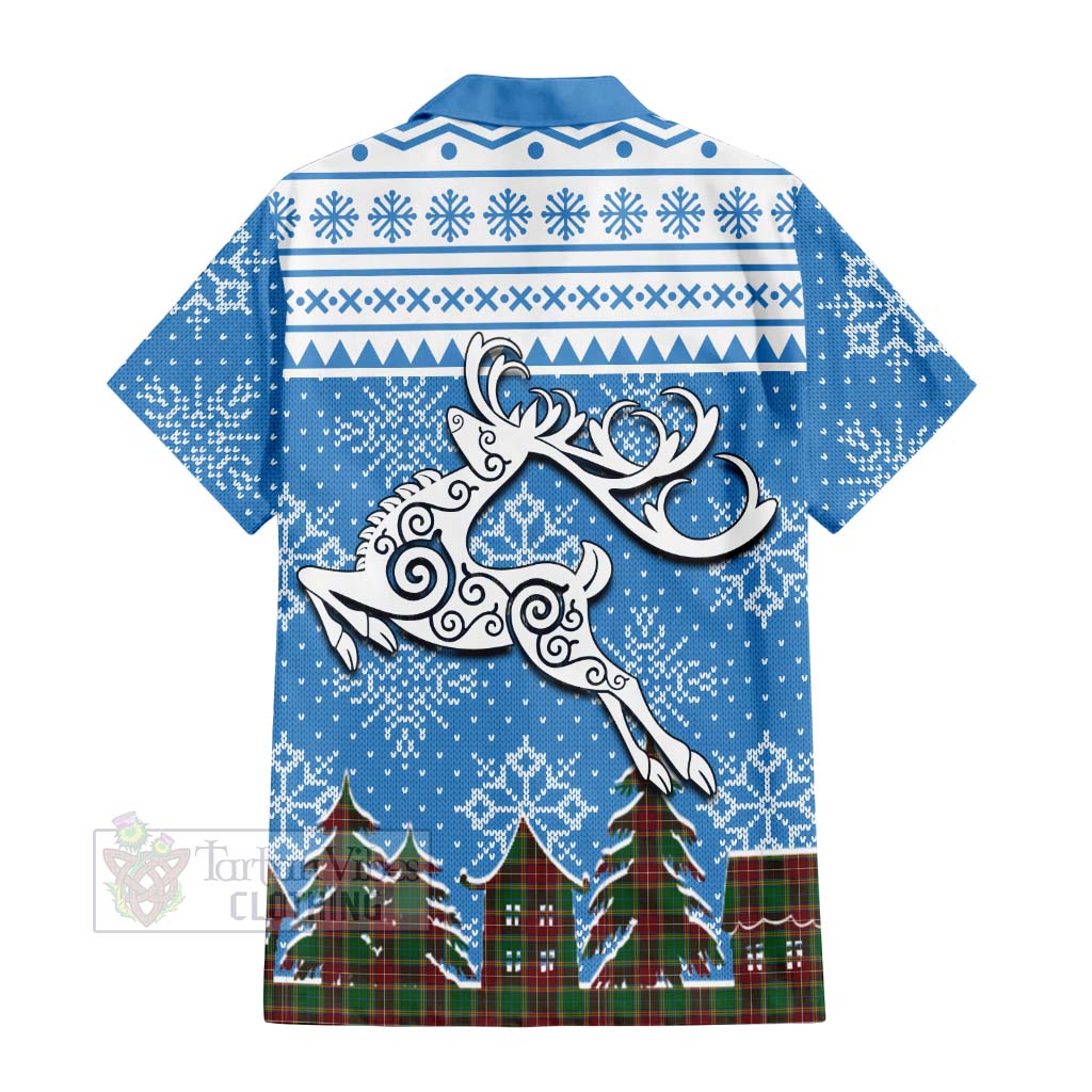 Tartan Vibes Clothing Baxter Clan Christmas Short Sleeve Button Shirt Celtic Reindeer Style