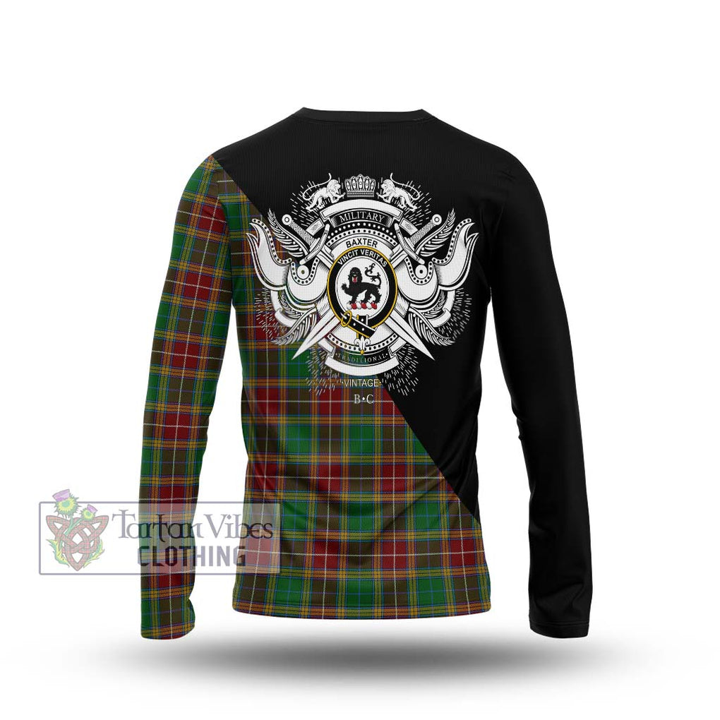 Baxter Tartan Long Sleeve T-Shirt with Family Crest and Military Logo Style - Tartanvibesclothing Shop