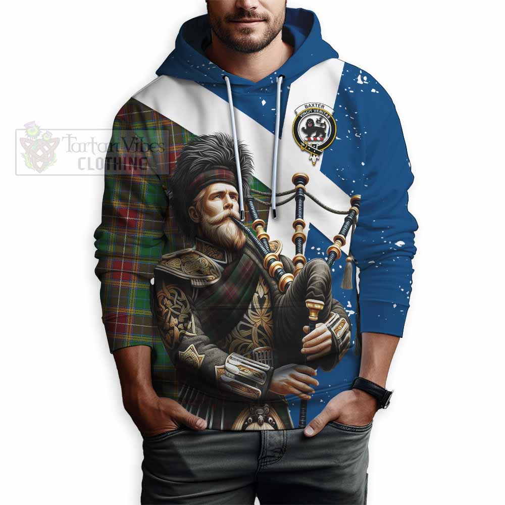 Tartan Vibes Clothing Baxter Tartan Hoodie with Family Crest Scottish Bagpiper Vibes