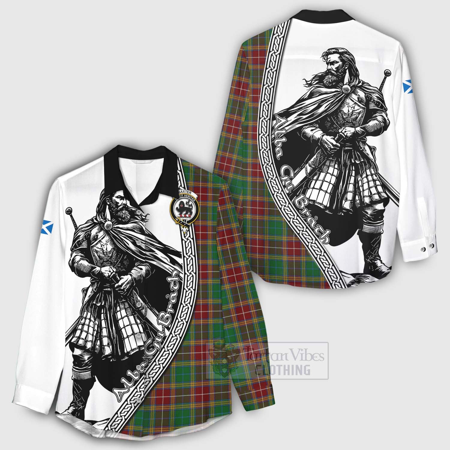 Tartan Vibes Clothing Baxter Tartan Clan Crest Women's Casual Shirt with Highlander Warrior Celtic Style