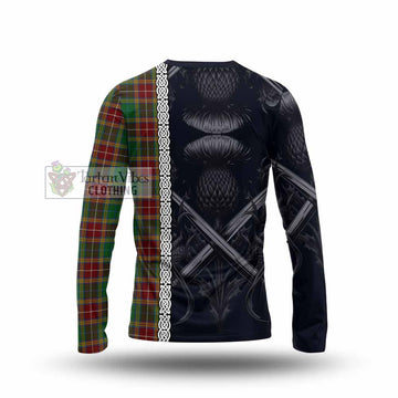 Baxter Tartan Long Sleeve T-Shirt with Family Crest Cross Sword Thistle Celtic Vibes