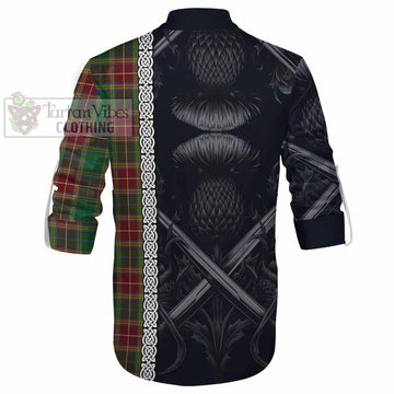 Baxter Tartan Ghillie Kilt Shirt with Family Crest Cross Sword Thistle Celtic Vibes