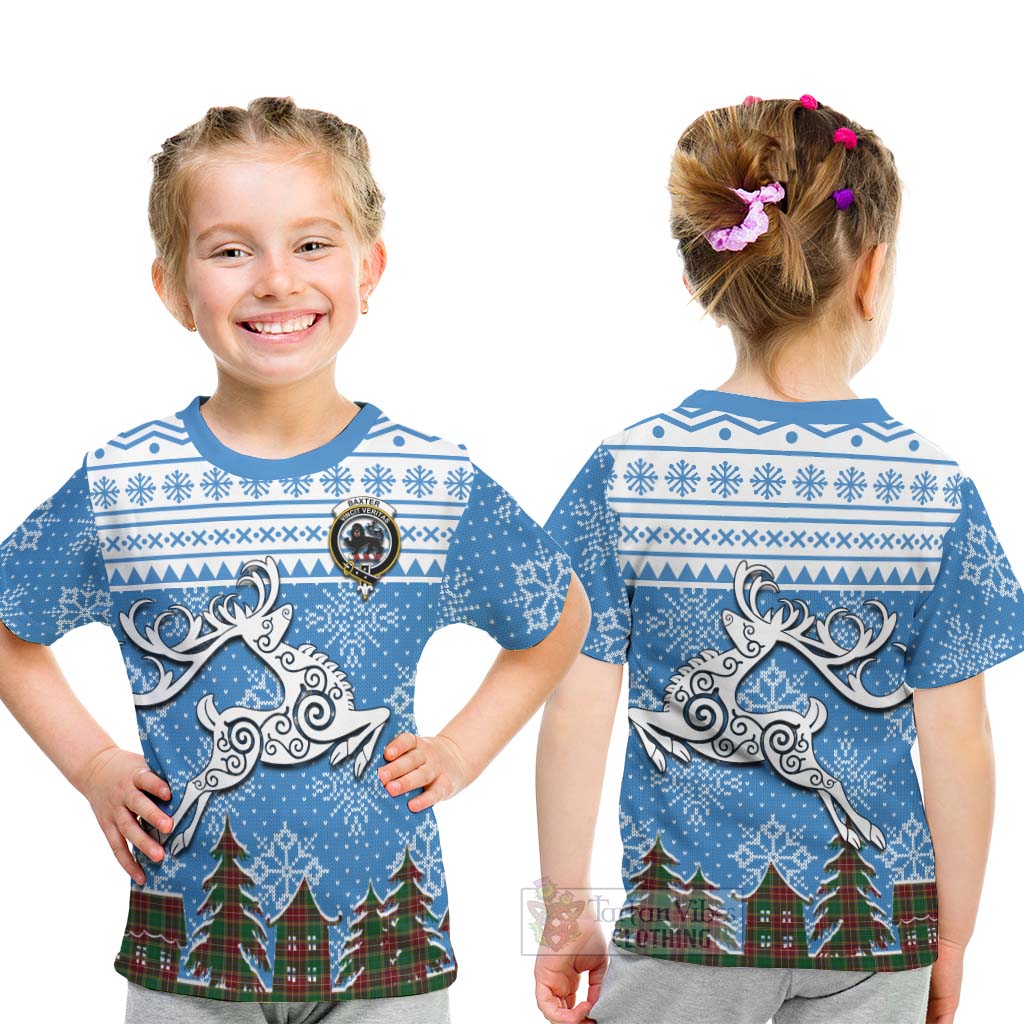 Tartan Vibes Clothing Baxter Clan Christmas Kid T-Shirt Celtic Reindeer Style