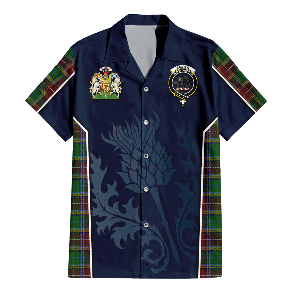 Tartan Vibes Clothing Baxter Tartan Short Sleeve Button Up Shirt with Family Crest and Scottish Thistle Vibes Sport Style