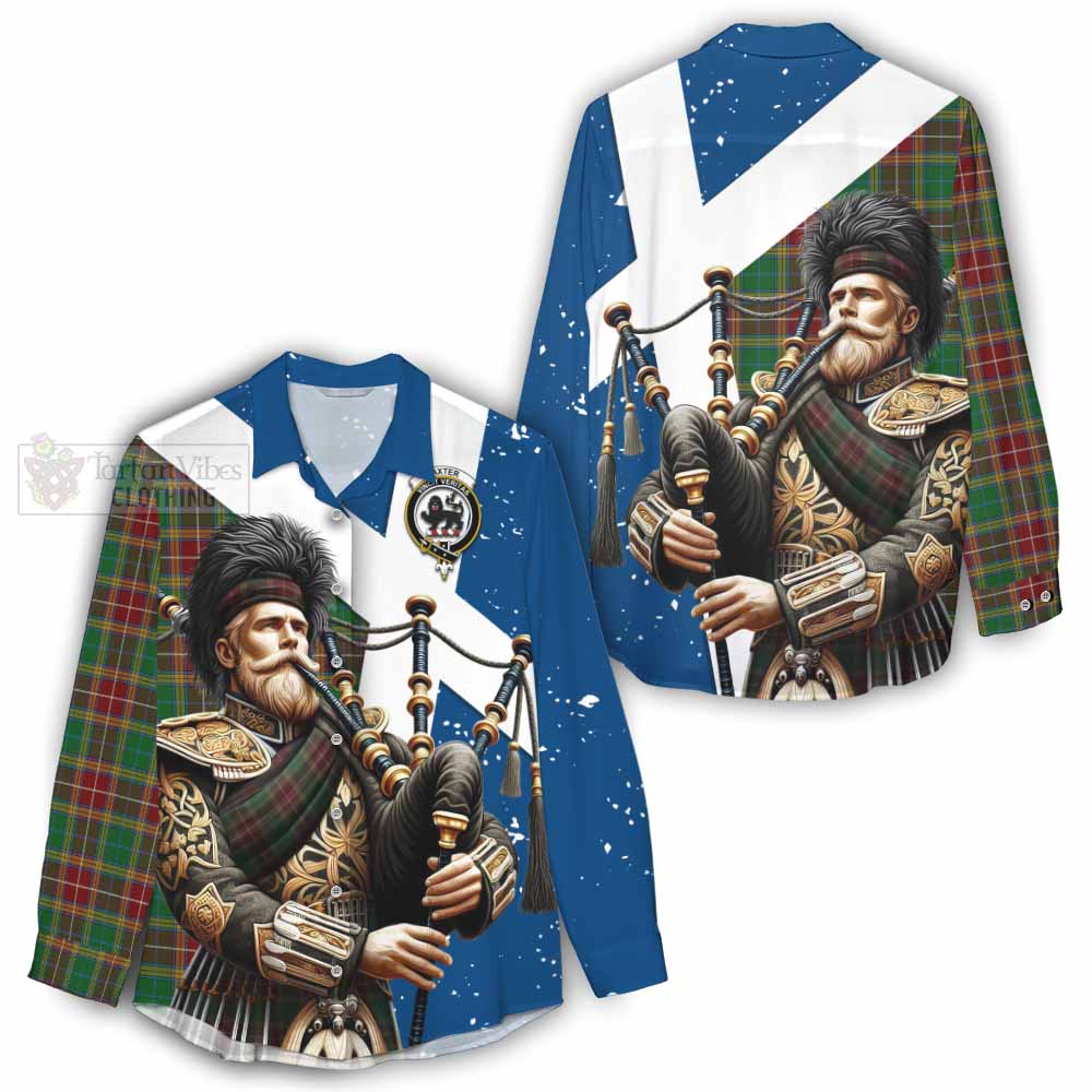 Tartan Vibes Clothing Baxter Tartan Women's Casual Shirt with Family Crest Scottish Bagpiper Vibes