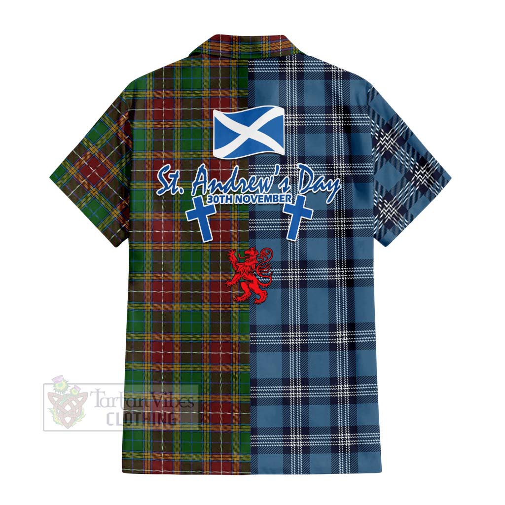 Tartan Vibes Clothing Baxter Tartan Short Sleeve Button Shirt Happy St. Andrew's Day Half Tartan Style